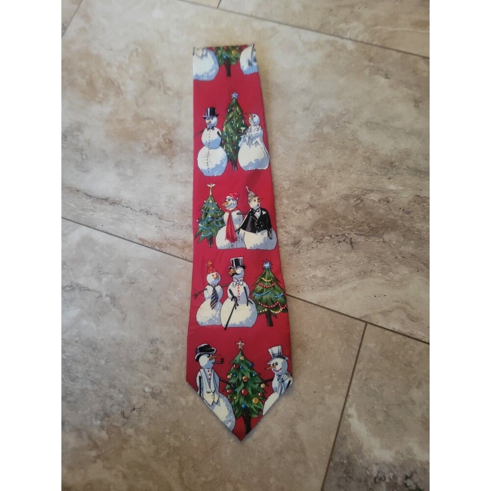 Festive Holiday Winter Christmas Snowman Red Tie
